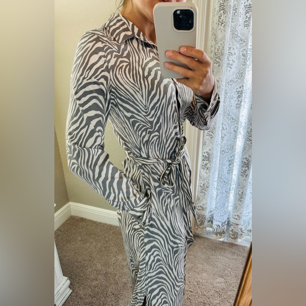 Banana Republic Women’s Summer Zebra Print Midi T Shirt Dress button up size XS - Picture 5 of 12